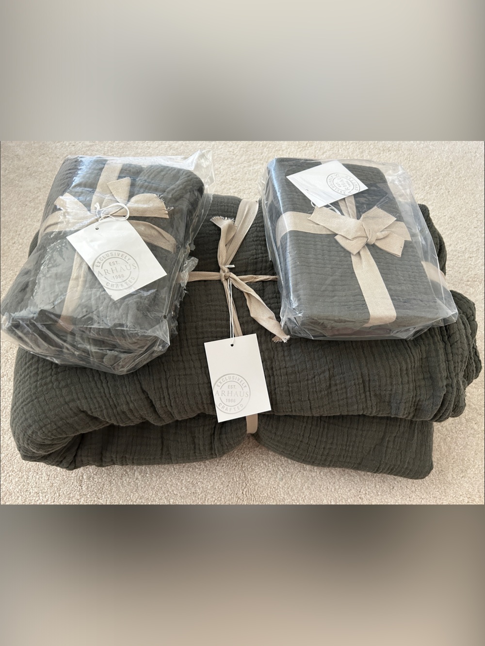 Arhaus Cotton Guaze Carbon King Duvet Bedding Set - 3-Piece